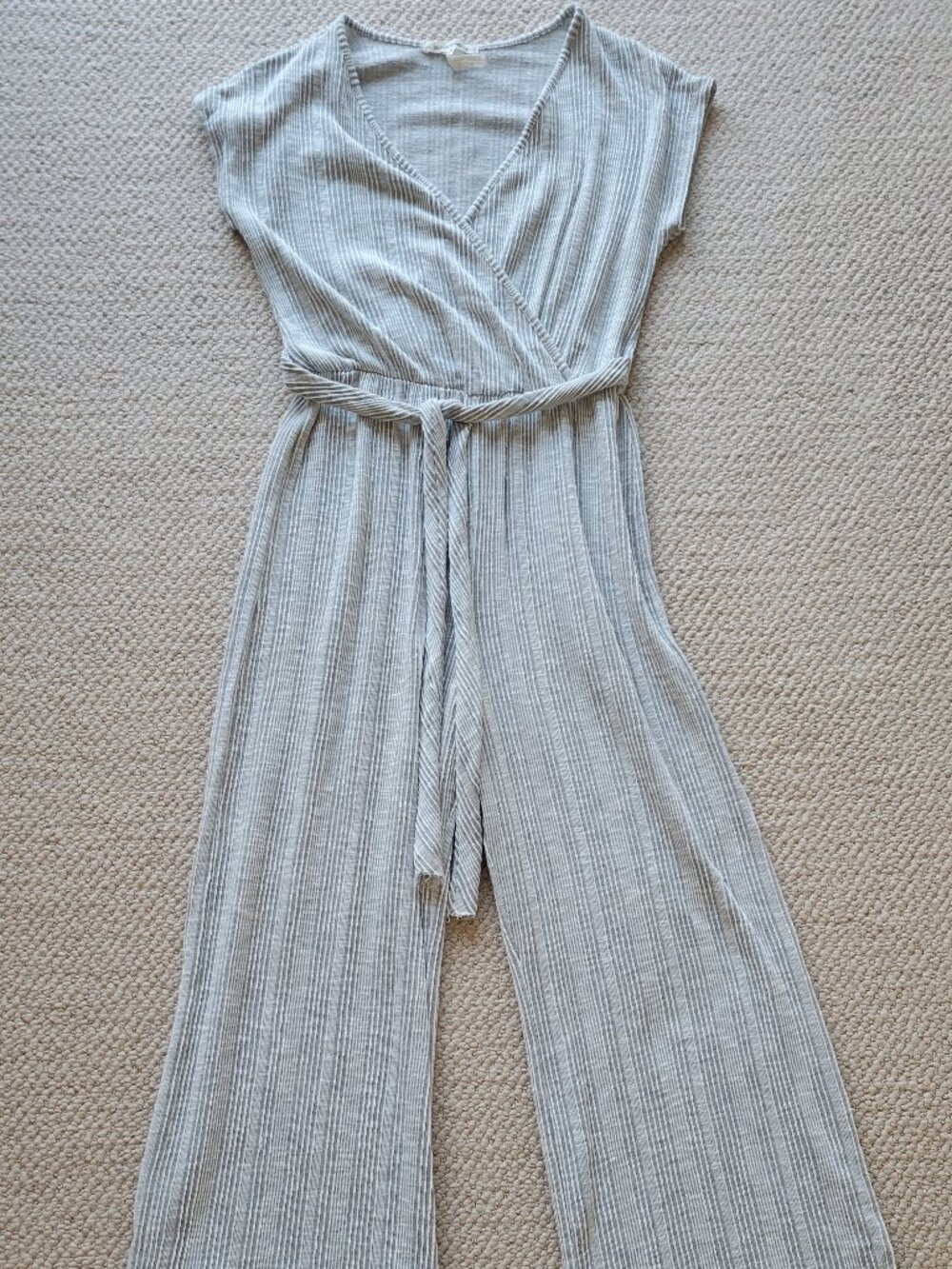Gray & White Striped Jumpsuit Sz S